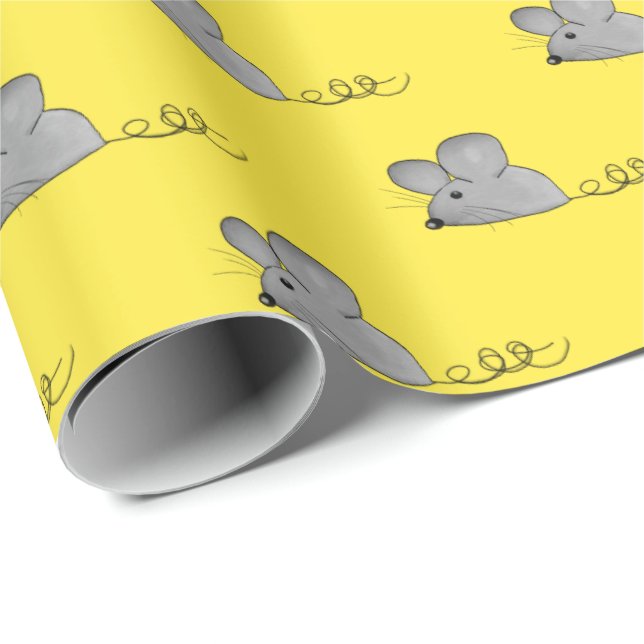 Papel De Regalo ratones grises en amarillo (Esquina del rollo)