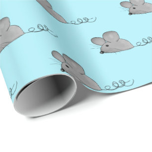 Papel De Regalo ratones grises sobre aqua claro