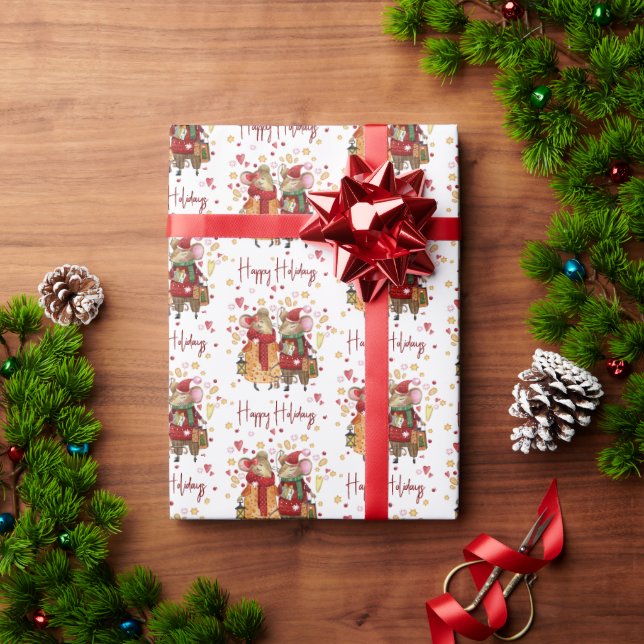Papel De Regalo Ratones navidades en blanco (Regalo de vacaciones)