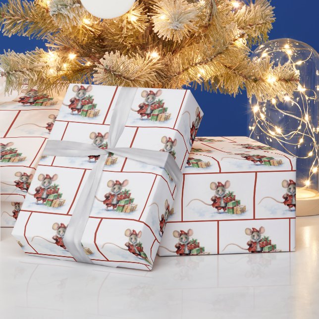 Papel De Regalo Ratones navidades Sobre Blanco (Vacaciones)