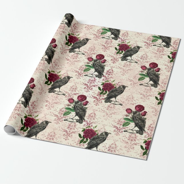 Papel De Regalo Raven y Rosas Damask (Desenrollado)