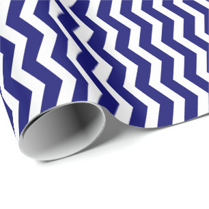 Papel De Regalo Raya de Chevron Azul Marino y Blanco