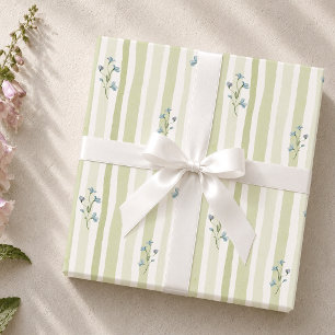Papel De Regalo Raya de suave salvia y flores silvestres azules de