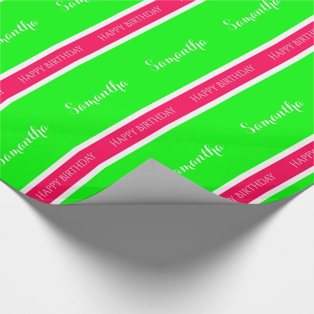 Papel De Regalo Raya personalizada rosada y verde de muy buen (Esquina)