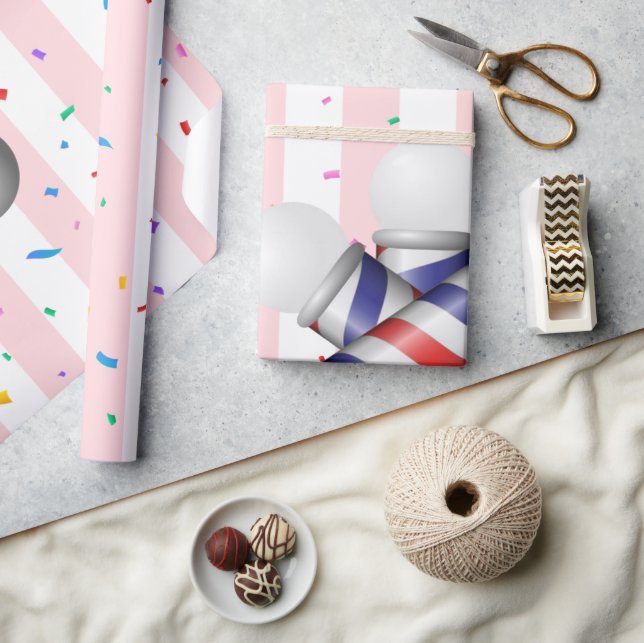 Papel de Regalo Raya Rosa y Blanco Poste de Barber (Artesanía)