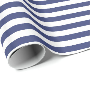 Papel De Regalo Rayado blanco y azul marino