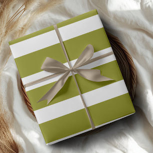 Papel De Regalo Rayado Horizontal Clásico Verde Oliva y Blanco