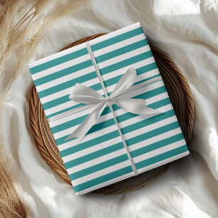 Papel De Regalo Rayado horizontal simple de color azul verdoso y b