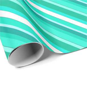 Papel De Regalo Rayas acodadas del caramelo - turquesa y blanco