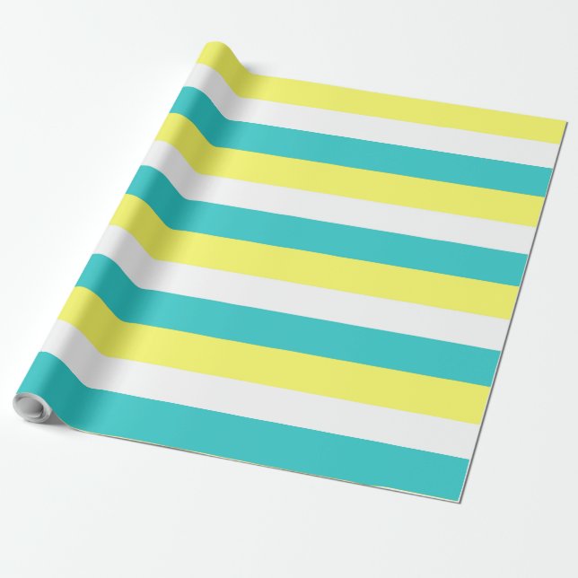Papel De Regalo Rayas azul Aqua, amarillo limón y blanco (Desenrollado)