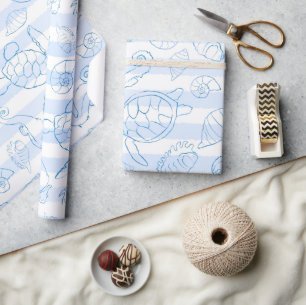 Papel De Regalo Rayas Azules Costeras Niño Te Veremos Pronto Fiest