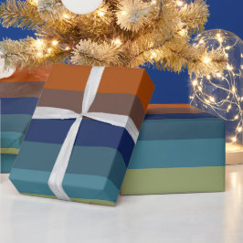 Papel De Regalo Rayas azules, naranjas, verdes y grises