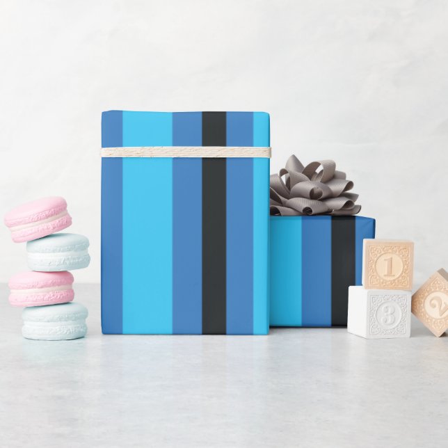 Papel De Regalo Rayas Azules Negras (Baby Shower)