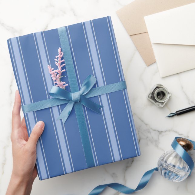 Papel De Regalo Rayas Azules y Azul Claro (Regalar)