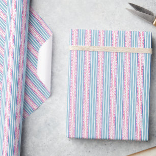 Papel De Regalo Rayas Azules y Rosas de Acuarela