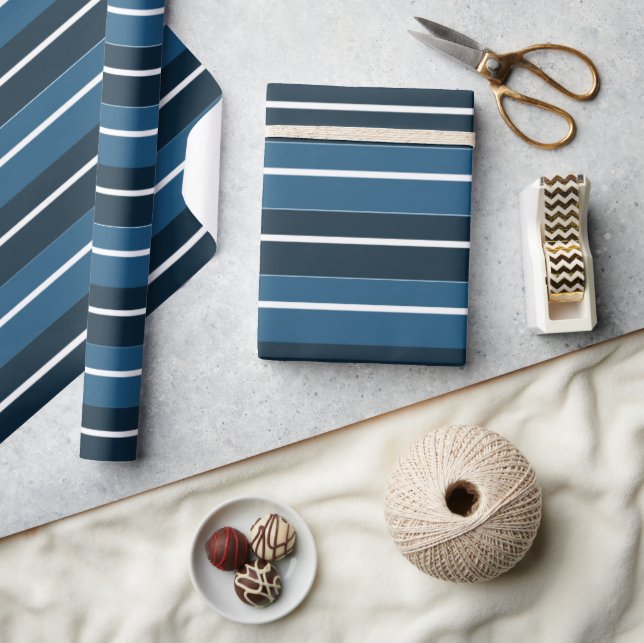 Papel De Regalo Rayas Blancas Azul Marino (Artesanía)