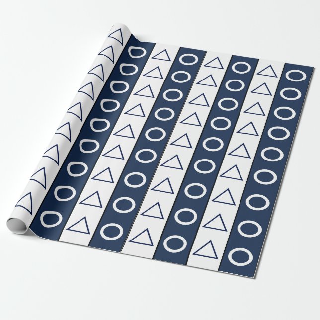 Papel De Regalo Rayas Blancas Azules Círculo Triángulo Geométrico  (Desenrollado)