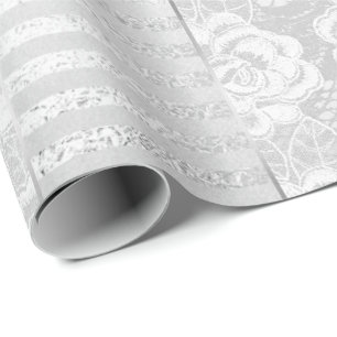 Papel De Regalo Rayas blancas del cordón de la plata floral real