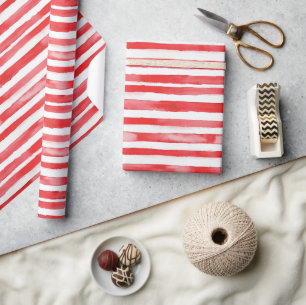 Papel De Regalo Rayas Blancas Navideñas Rojas