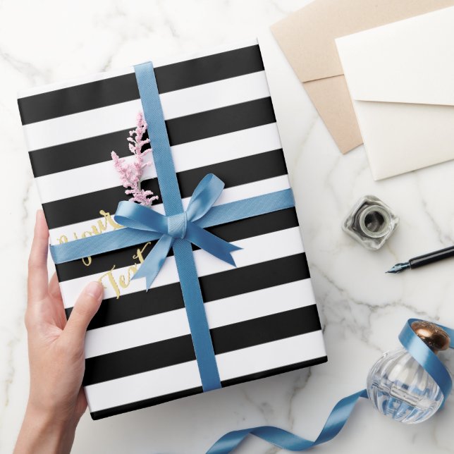 Papel De Regalo Rayas blancas negras elegantes regalo de texto de  (Regalar)
