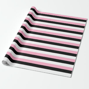 Papel De Regalo Rayas blancas negras rosadas