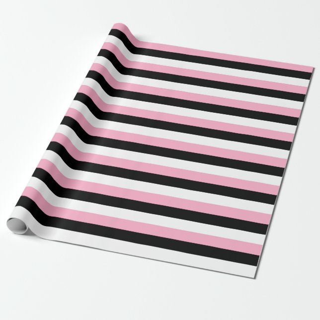 Papel De Regalo Rayas blancas negras rosadas (Desenrollado)