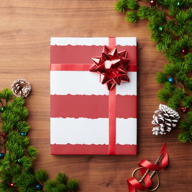 Papel De Regalo Rayas blancas rojas Navidades únicos de imitación  (Regalo de vacaciones)