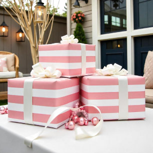 Papel De Regalo Rayas blancas rosadas modernas