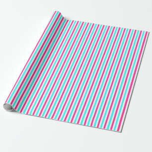 Papel De Regalo Rayas blancas rosadas y azul cian