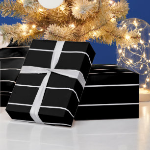 Papel De Regalo Rayas Blancas Simples sobre Fondo Negro