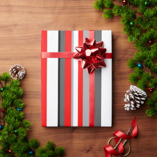 Papel De Regalo Rayas blancas y grises rojos
