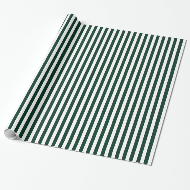 Papel De Regalo Rayas - blancas y verde oscuro (Desenrollado)