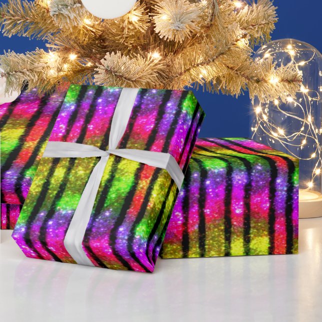Papel De Regalo Rayas Brillantes Arcoíris Neon (Vacaciones)
