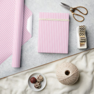 Papel De Regalo Rayas Clásicas Blanco - Rosa Claro