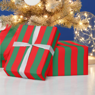 Papel De Regalo Rayas Clásicas de Navidad Rojas y Verdes