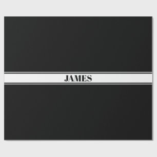 Papel De Regalo Rayas con nombre personalizado en blanco y negro