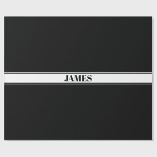 Papel De Regalo Rayas con nombre personalizado en blanco y negro