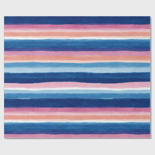 Papel De Regalo Rayas Costeras Acuarela Azules y Rosadas