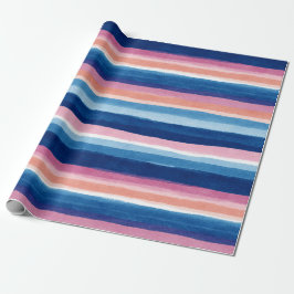 Papel De Regalo Rayas Costeras Acuarela Azules y Rosadas