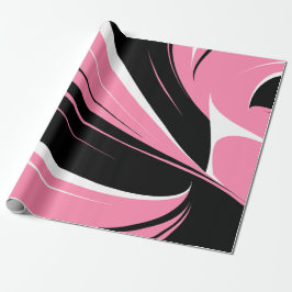 Papel De Regalo Rayas curvas en blanco y negro sobre fondo rosa