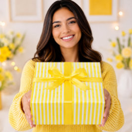 Papel De Regalo Rayas de acuarela amarillo limón brillante