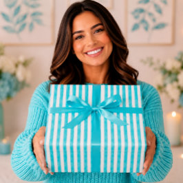 Papel De Regalo Rayas de acuarela de azul océano vibrante
