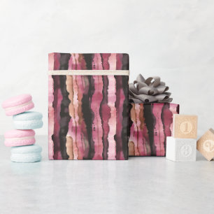 Papel De Regalo Rayas de acuarela rosa y negro