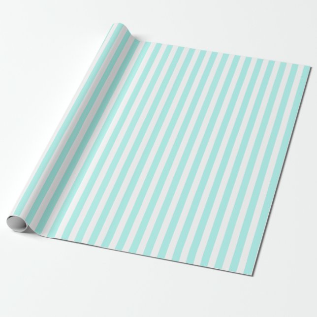 Papel De Regalo Rayas de caramelo blanco y turquesa (Desenrollado)