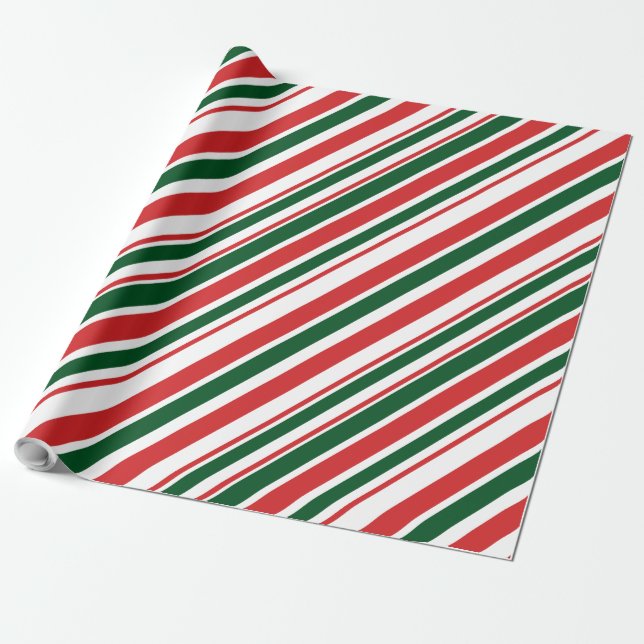 Papel De Regalo Rayas de caramelo blanco y verde rojo (Desenrollado)