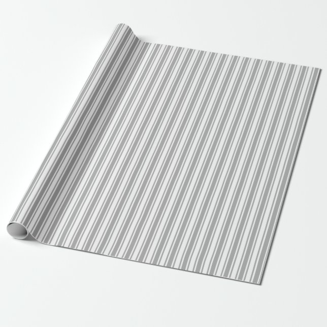 Papel De Regalo Rayas de caramelo gris y blanco (Desenrollado)