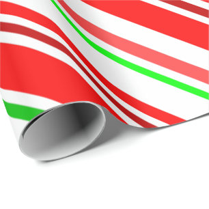 Papel De Regalo Rayas de Caramelo Rojo Blanco Verde Festivo