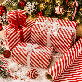 Papel De Regalo Rayas de Caramelo Rojo y Blanco