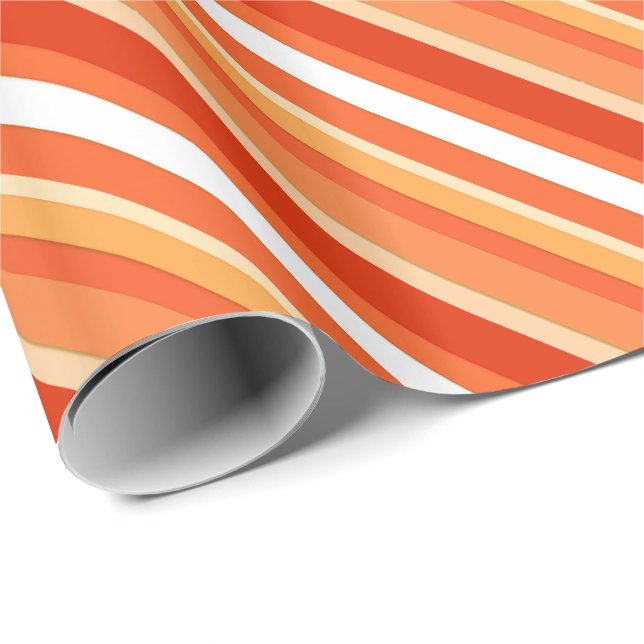 Papel De Regalo Rayas de caramelos estratificadas - naranja y blan (Esquina del rollo)