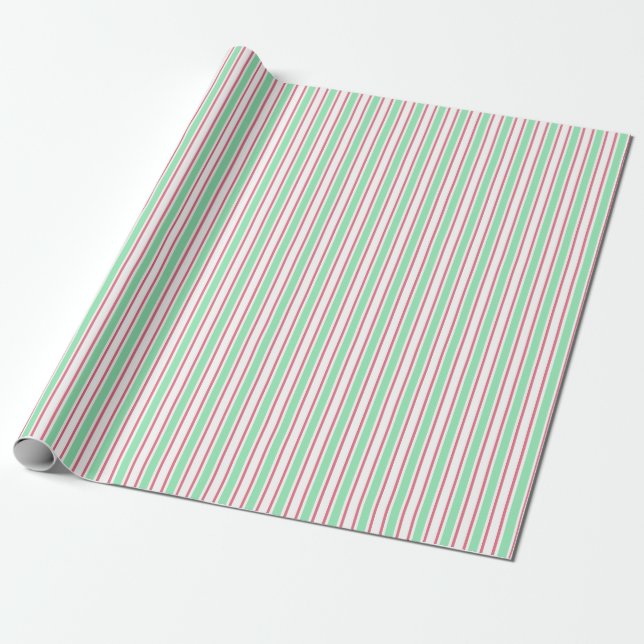Papel De Regalo Rayas de caramelos verdes, rosas y blancas (Desenrollado)